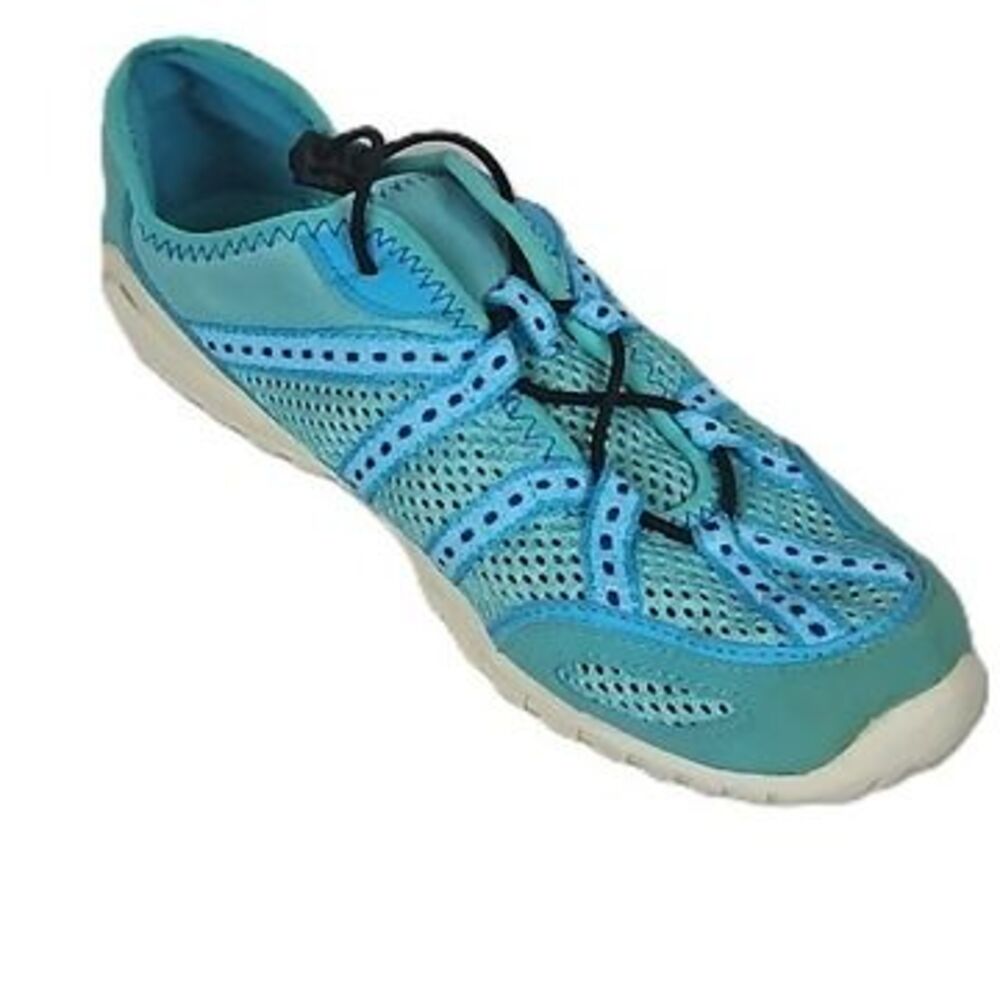 Lands End Womens Sneaker Water Shoe Style 272924 Size 7.5 Teal Blue Bungee Lace